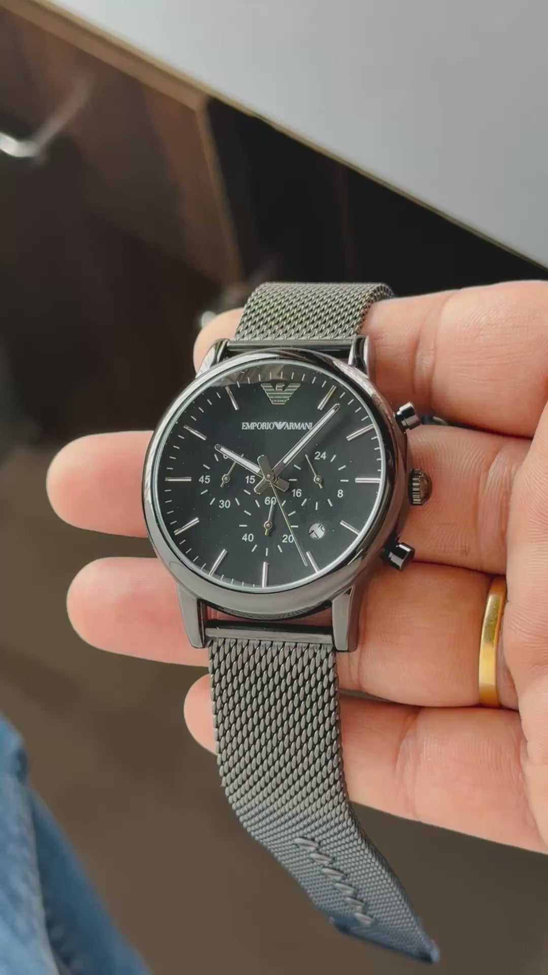 Load video: Emporio Armani Luigi Black Chronograph Collection First Copy watch